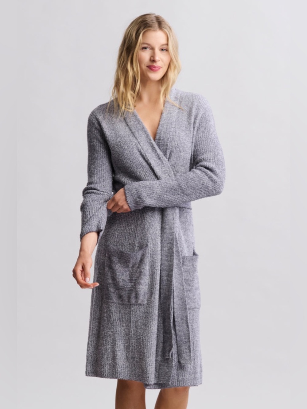 Barefoot Dreams CozyChic Lite Ribbed Robe In Pacific Blue/Pearl L/XL